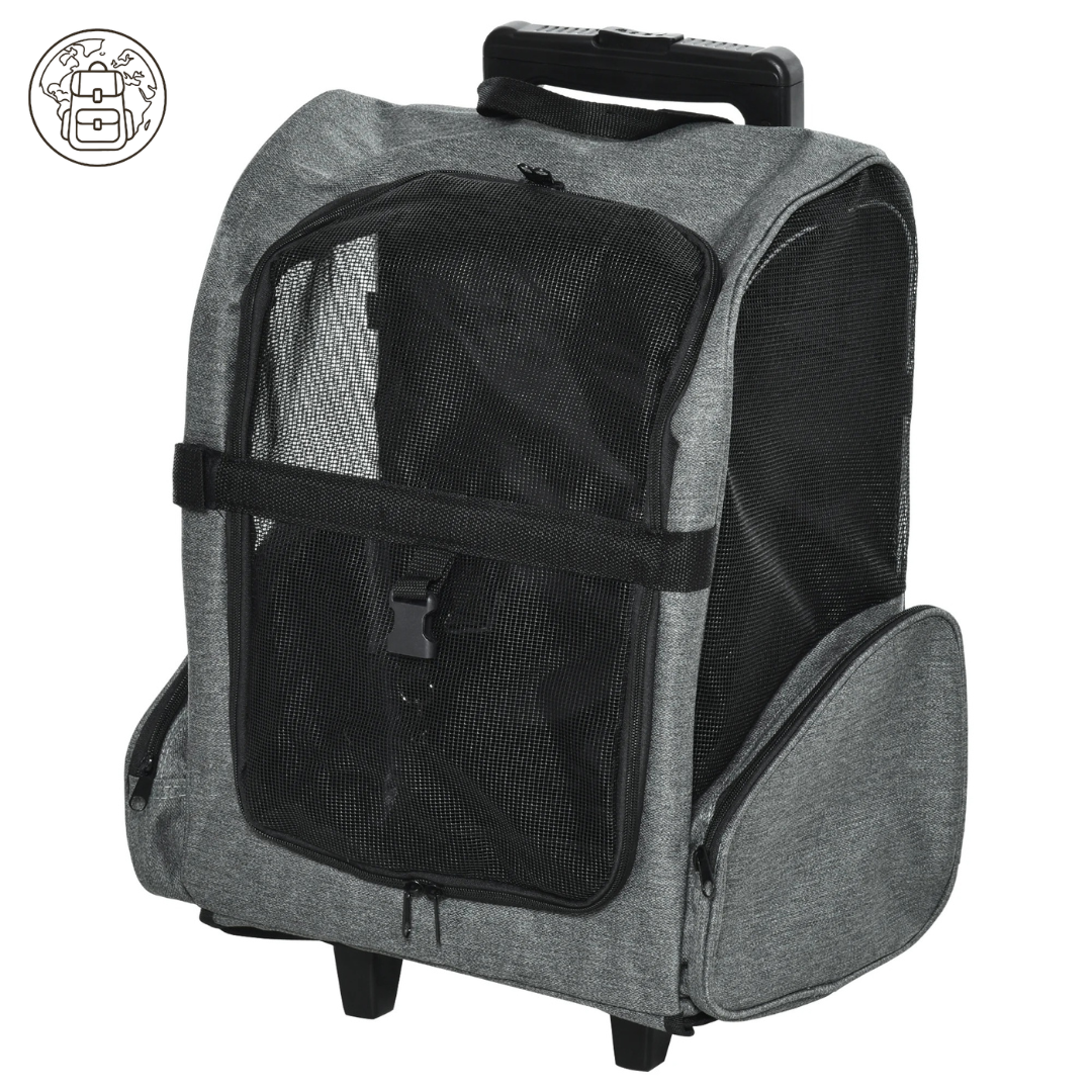 Sac à Dos Chariot pour Chien 2 en 1 : Roulettes, Poignée Télescopique et Oxford 600D - Trotinou™