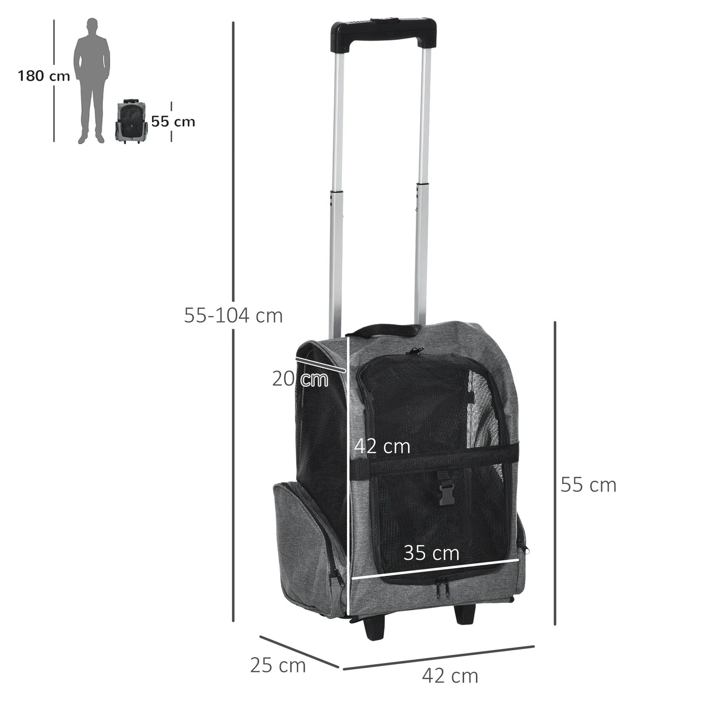 Sac à Dos Chariot pour Chien 2 en 1 : Roulettes, Poignée Télescopique et Oxford 600D - Trotinou™