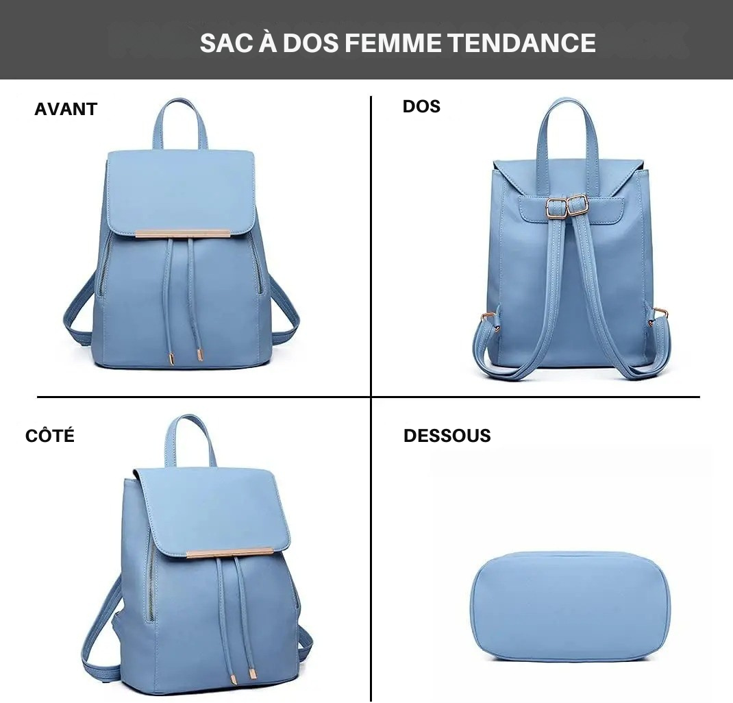 Sac à Dos Femme Similicuir Bleu : Élégant, Léger et Multi-Poches Sécurisées - Célara™