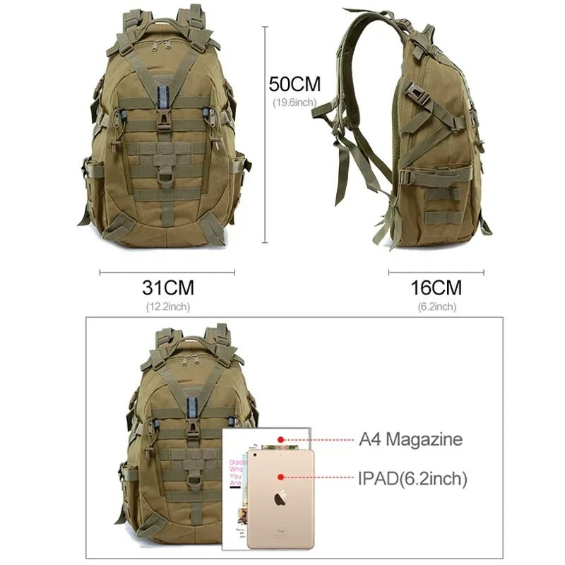 Sac à Dos Kaki 50L Homme : Oxford Résistant, 3 Compartiments et Polyvalence Tactique - Outdoor™