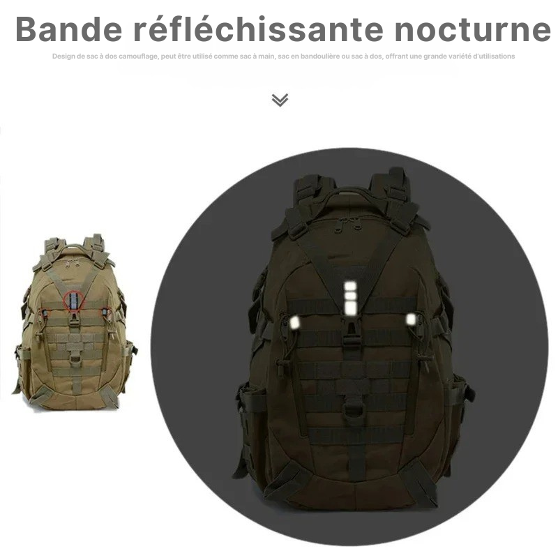 Sac à Dos Kaki 50L Homme : Oxford Résistant, 3 Compartiments et Polyvalence Tactique - Outdoor™