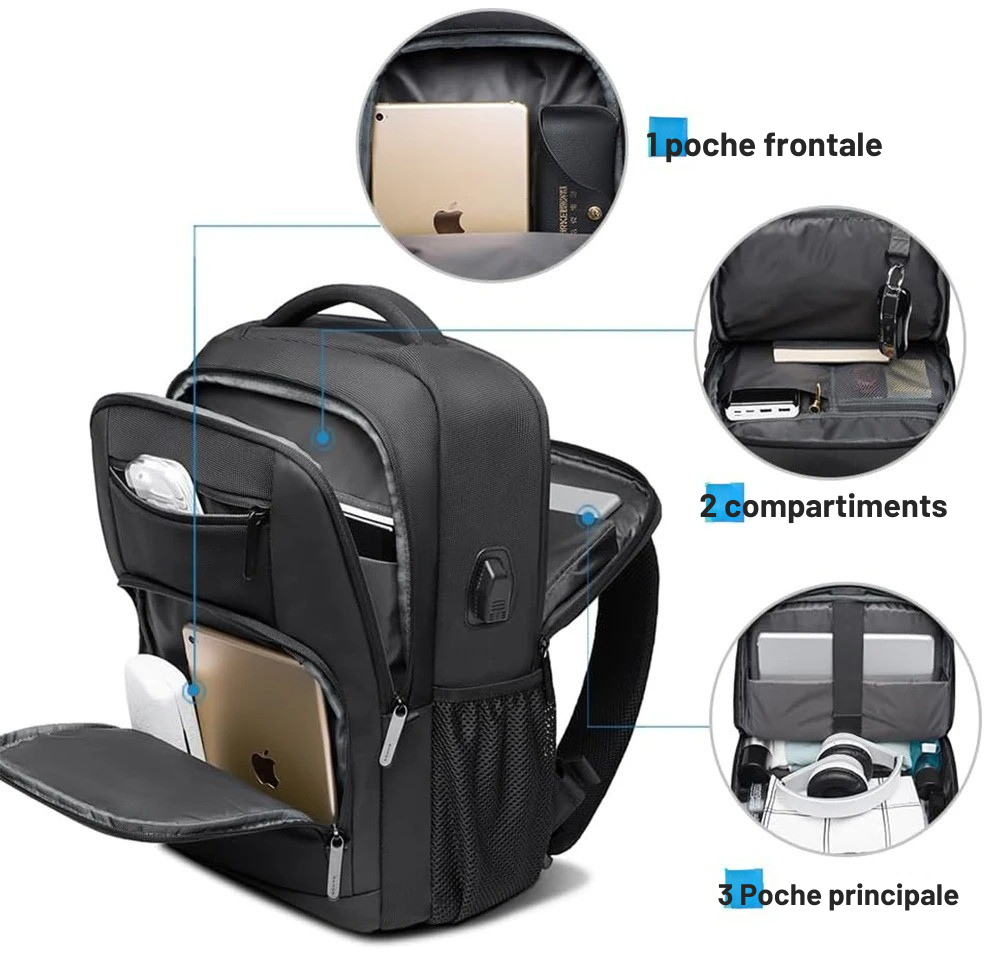 Sac à Dos Ordinateur Business Homme : Étanche, Multipoche & Compatible Bagage Cabine - BANGE™