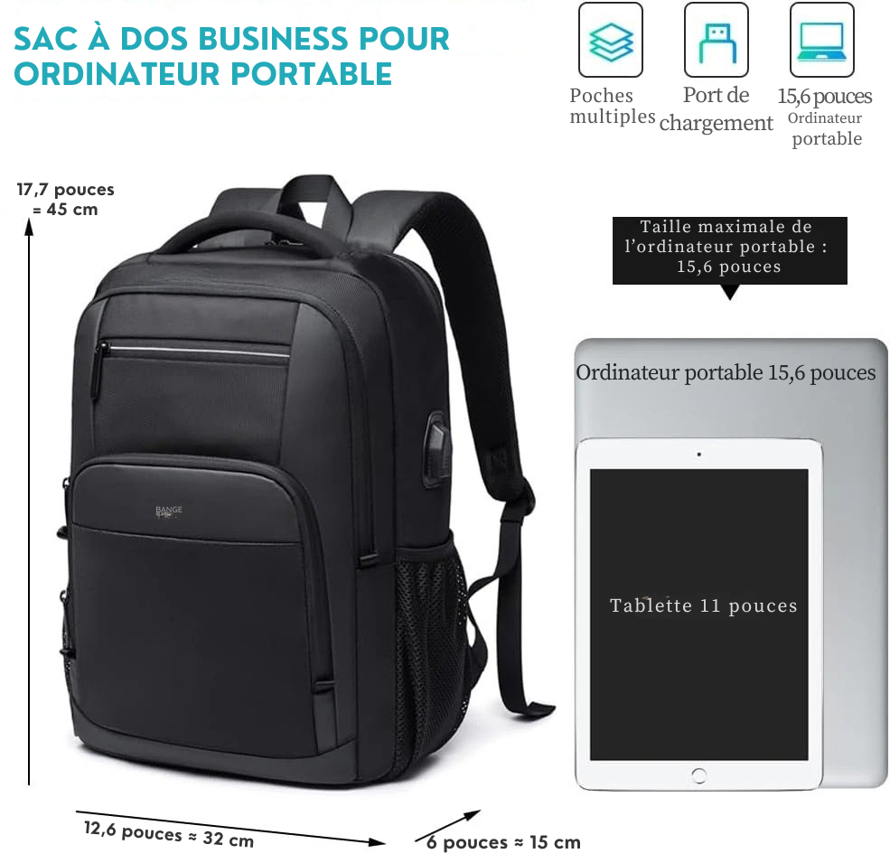 Sac à Dos Ordinateur Business Homme : Étanche, Multipoche & Compatible Bagage Cabine - BANGE™