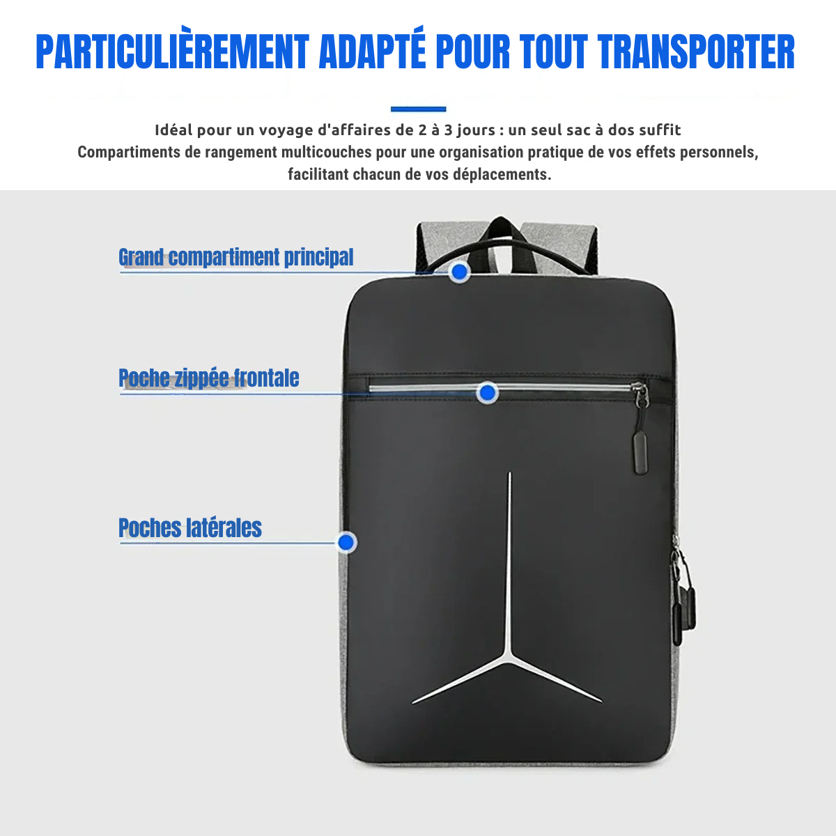 Sac à Dos Ordinateur Homme : Sac Cabine, Port USB et Antivol Intégrés - Yonis™