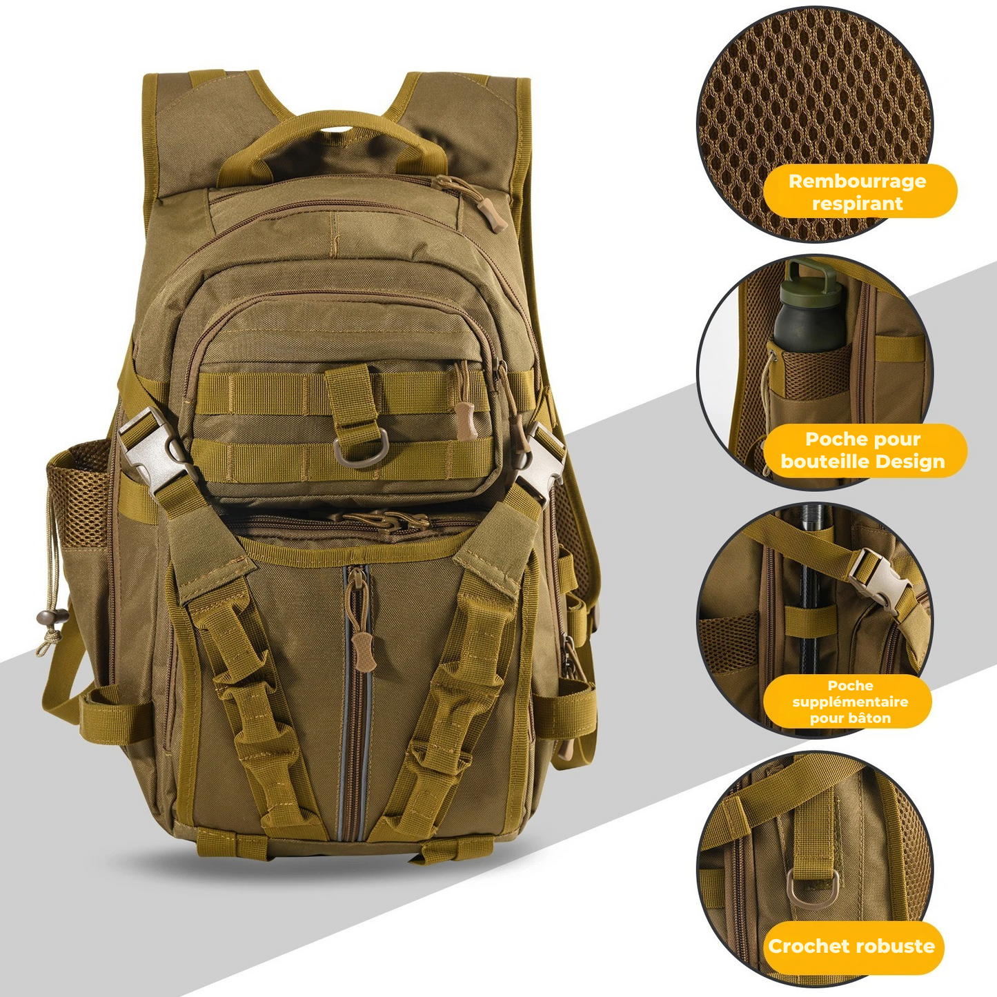 Sac à Dos Randonnée Imperméable Homme Kaki - Goture™