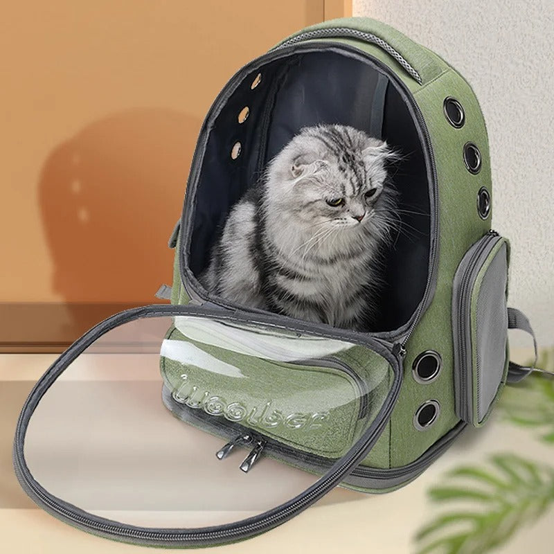 Sac à Dos Transport Chat Capsule Kaki : Fenêtre Panoramique, Aéré et Sécurisé - Moorpet™