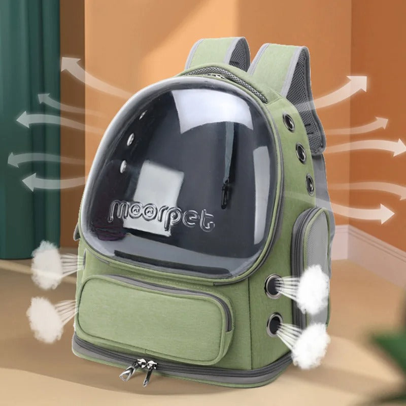 Sac à Dos Transport Chat Capsule Kaki : Fenêtre Panoramique, Aéré et Sécurisé - Moorpet™
