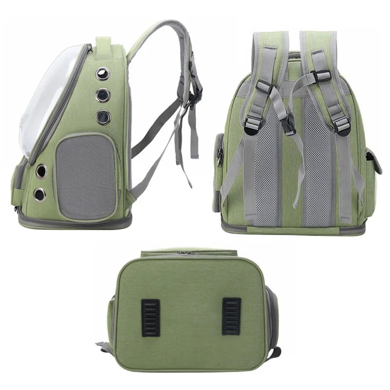 Sac à Dos Transport Chat Capsule Kaki : Fenêtre Panoramique, Aéré et Sécurisé - Moorpet™