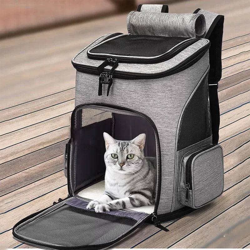 Sac à Dos Transport Chat Extensible : Lin Cationique Durable, Aéré et Pliable - Flexicat™