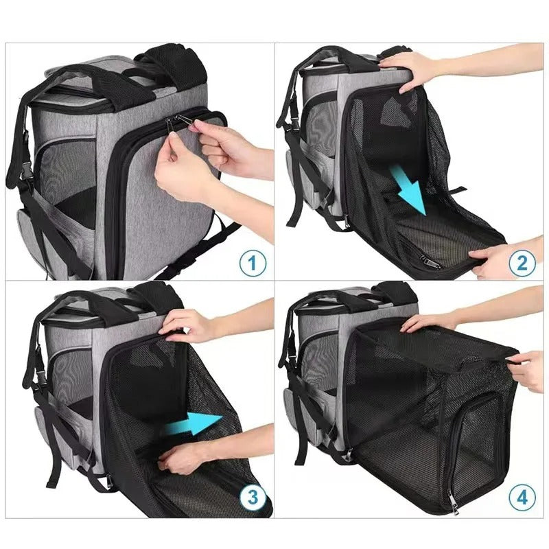 Sac à Dos Transport Chat Extensible : Lin Cationique Durable, Aéré et Pliable - Flexicat™