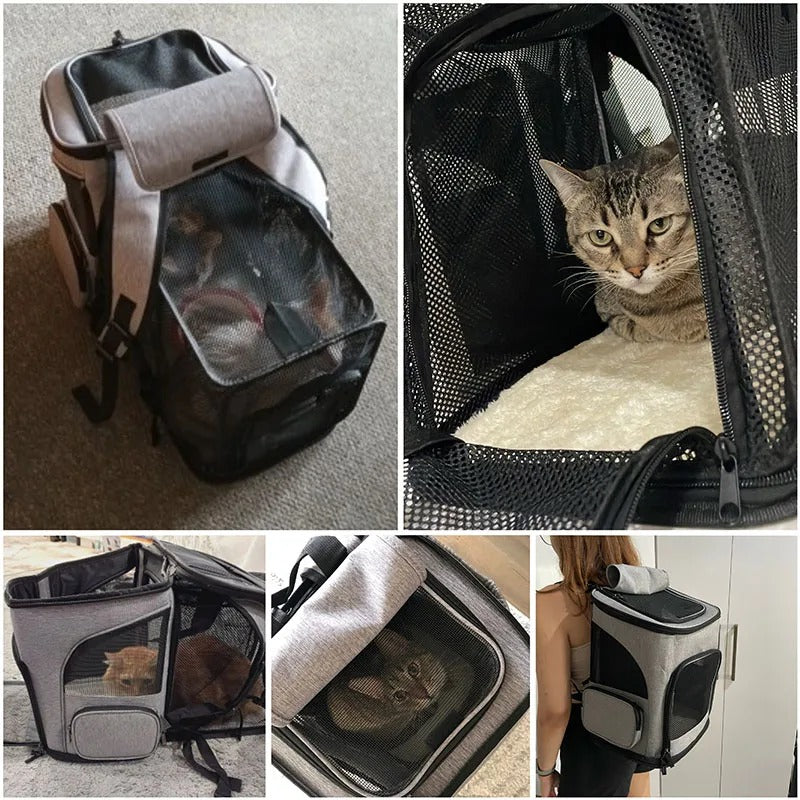Sac à Dos Transport Chat Extensible : Lin Cationique Durable, Aéré et Pliable - Flexicat™