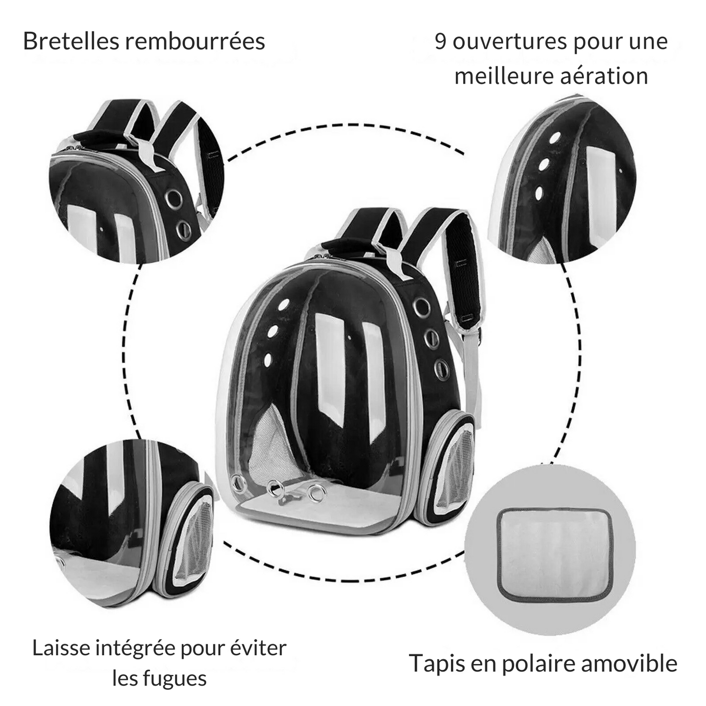 Sac à Dos Transport Chat : Nylon Imperméable, Bulle Panoramique et Ventilation 9 Trous - Lunapod™