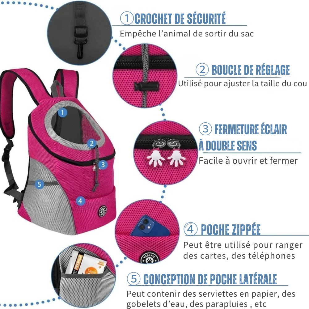 Sac à Dos Transport Chien 15g : Couvercle Amovible en Mousse Rembourrée et Multi-Poches - ComfortPet™