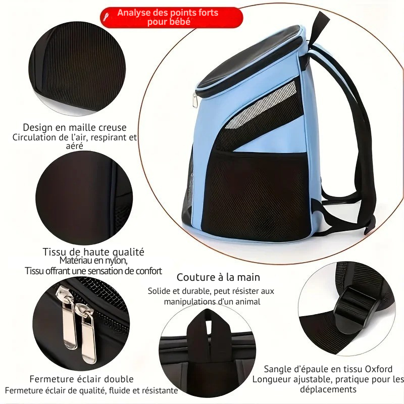 Sac à Dos Transport Chien & Chat : Nylon Renforcé, Maille Aérée et Pliable - Velza™