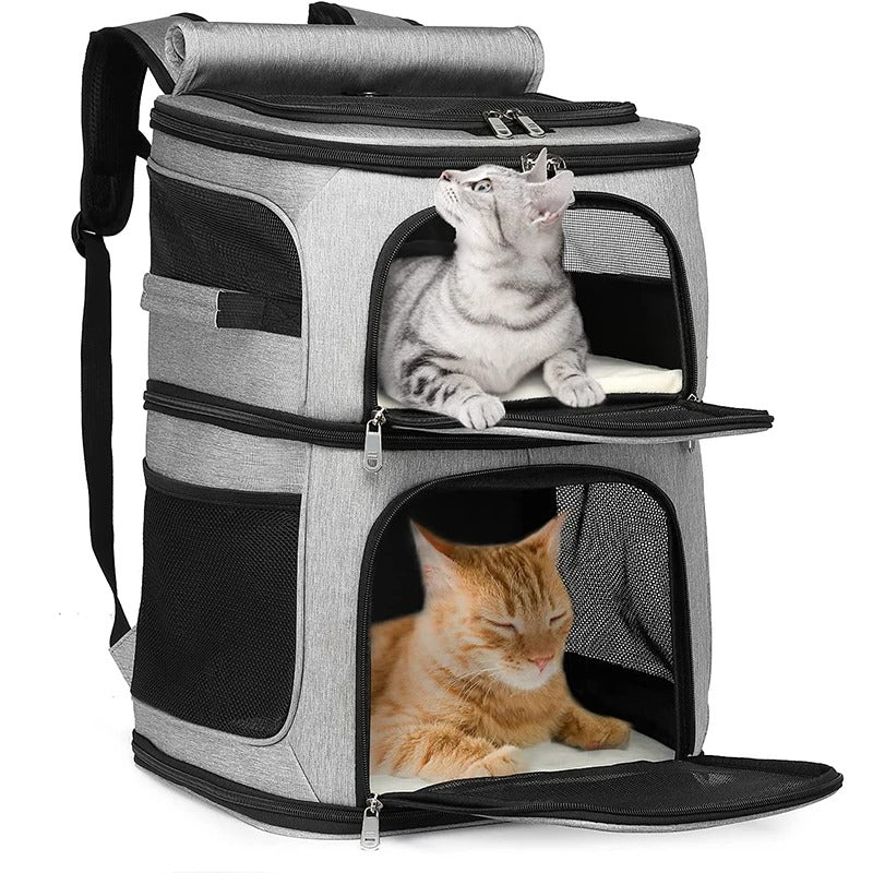 Sac de Transport pour Chat à Double Compartiment : Polyester, Modulable en Simple - DuoNest™