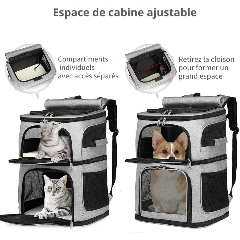 Sac de Transport pour Chat à Double Compartiment : Polyester, Modulable en Simple - DuoNest™