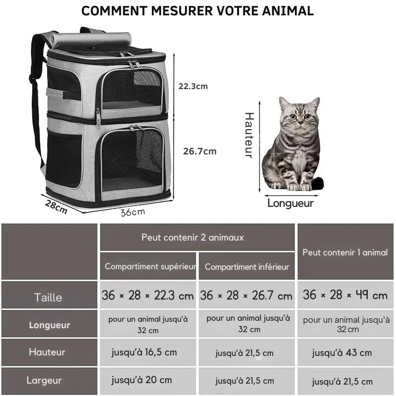 Sac de Transport pour Chat à Double Compartiment : Polyester, Modulable en Simple - DuoNest™