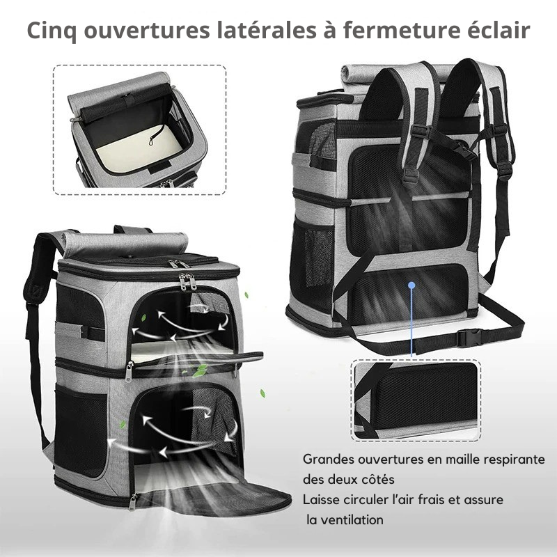 Sac de Transport pour Chat à Double Compartiment : Polyester, Modulable en Simple - DuoNest™