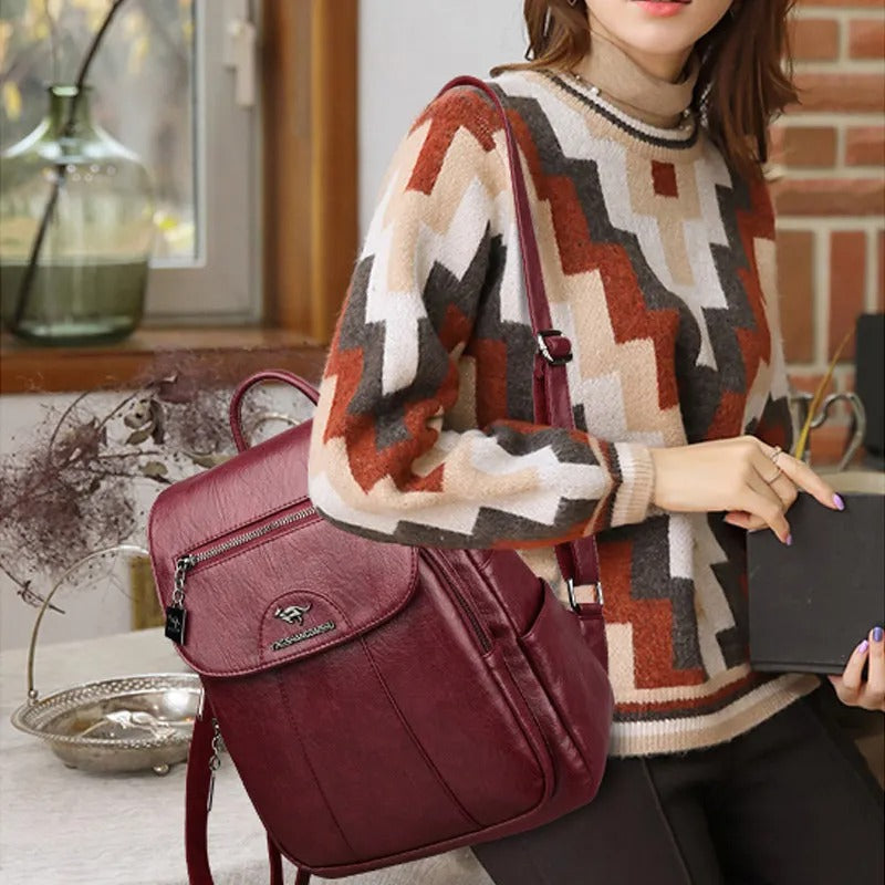 Sac à dos Cuir Bordeaux Femme Chic - Yingshandaishu™