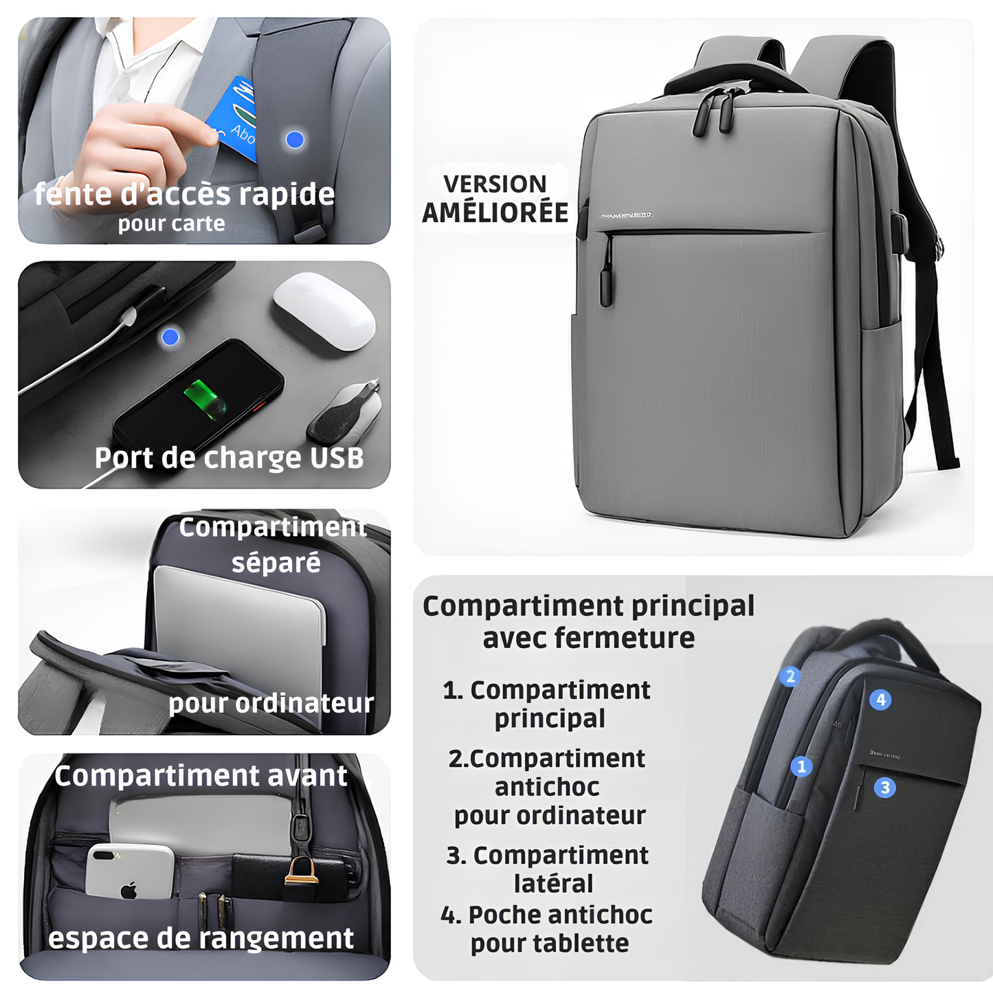 Sac à dos pour ordinateur 40L: Port de chargeur USB et manchon de bagage robuste - Micvoom™