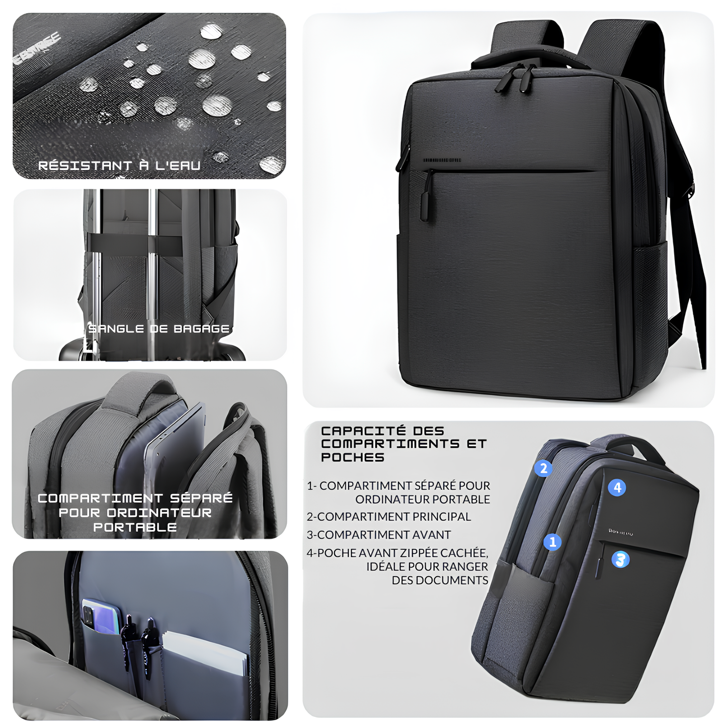 Sac à dos pour ordinateur 40L: Port de chargeur USB et manchon de bagage robuste - Micvoom™