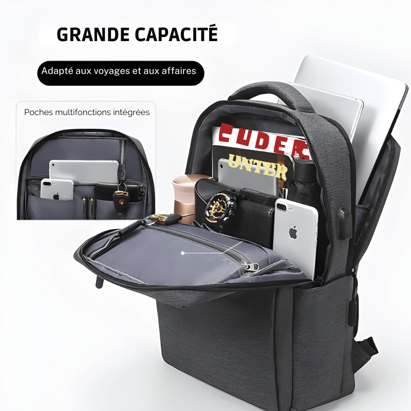 Sac à dos pour ordinateur 40L: Port de chargeur USB et manchon de bagage robuste - Micvoom™