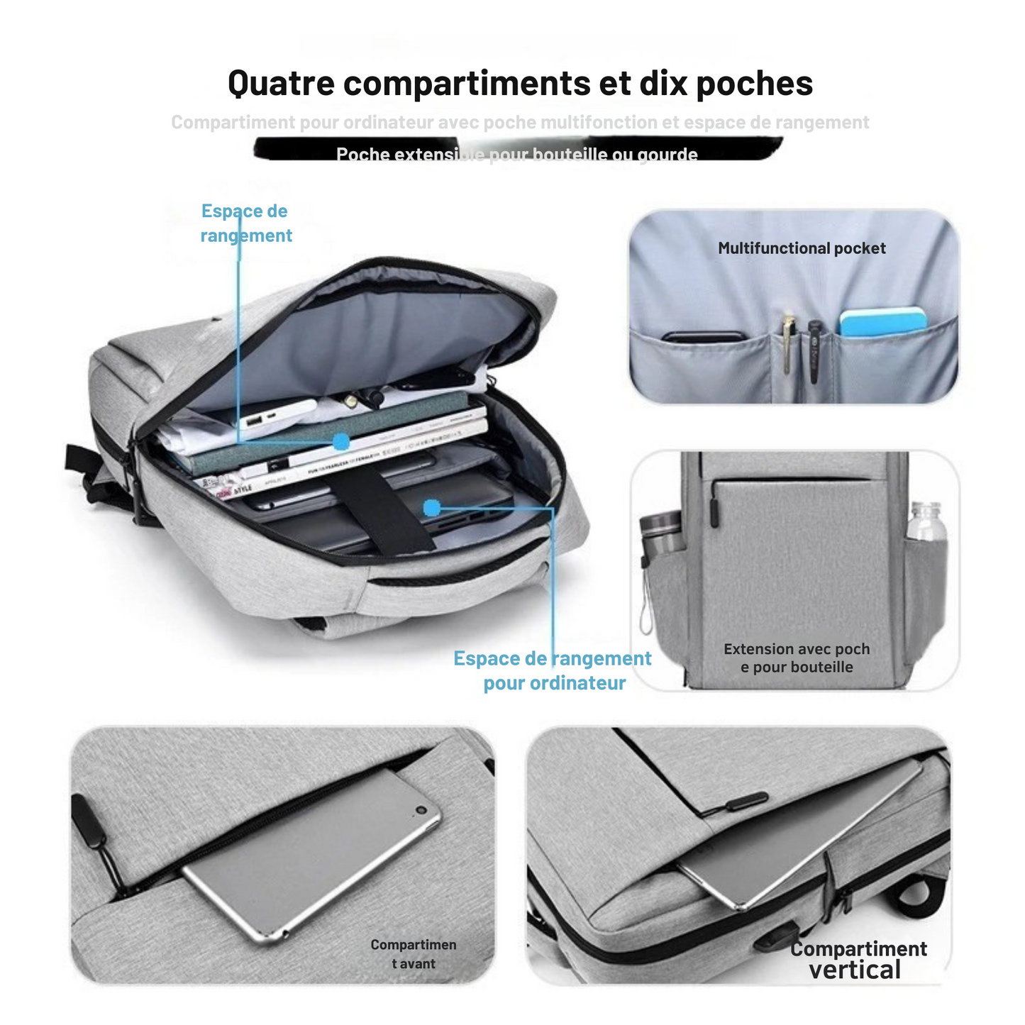 Sac à dos pour ordinateur 40L: Port de chargeur USB et manchon de bagage robuste - Micvoom™