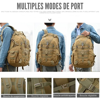 Sac à Dos Kaki 50L Homme : Oxford Résistant, 3 Compartiments et Polyvalence Tactique - Outdoor™
