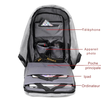 Sac à Dos Ordinateur Homme : Nylon Résistant, Port USB & Rangements Intégrés – Runningtiger™