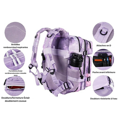 Sac à Dos Sport Femme 35L Violet Imperméable : Poche Ordinateur, Hydratation & Système MOLLE - LHI™