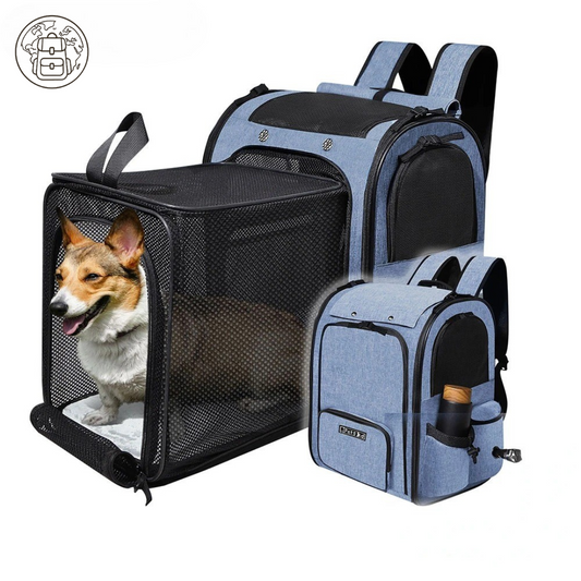 Sac à Dos Transport Chat Extensible Bleu : Lin Cationique Durable, Aéré et Pliable - Petskd™