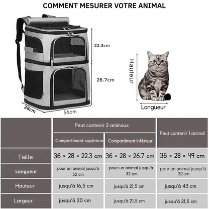 Sac de Transport pour Chat à Double Compartiment : Polyester, Modulable en Simple - DuoNest™
