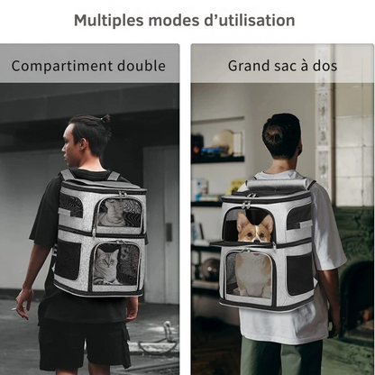 Sac de Transport pour Chat à Double Compartiment : Polyester, Modulable en Simple - DuoNest™